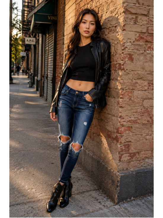 Paige Denim - Paige Verdugo Ultra Skinny 29 Medium Wash Distressed Knee Rip Low Rise Jean